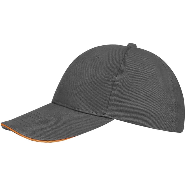 6 panel. Six ventilation eyelets. Size adjuster with metal buckle. Contrast sandwich peak on certain colours. Material: 100% thick brushed cotton. One size.