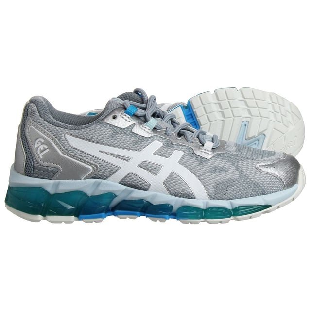 The Asics Gel-Quantum 360 6 Women's Grey Trainers are a stylish and high-performance choice for female athletes and fitness enthusiasts. Here's a detailed description with key features:

 Modern Design:  The Gel-Quantum 360 6 trainers by Asics are designed with a modern and sleek aesthetic. They feature a contemporary design that appeals to women with an active and fashion-forward lifestyle.

 Quality Materials:  Asics is renowned for using top-quality materials in their footwear. These trainers are typically constructed from durable and breathable materials, ensuring both longevity and comfort.

 Chic Grey Color:  The trainers come in a chic grey color with complementary accents, offering a versatile and fashionable look that pairs effortlessly with various athletic and casual outfits.

 360-Degree Gel Cushioning:  These trainers often incorporate Asics' signature 360-degree Gel cushioning technology. This advanced cushioning is strategically placed throughout the shoe to provide superior shock absorption and cushioning, reducing the impact on joints and offering a plush and comfortable ride.

 Responsive Midsole:  The midsole is engineered to deliver responsive cushioning, enhancing your overall athletic performance by providing the ideal balance of support and comfort.

 Lace Closure:  The trainers typically include a traditional lace-up closure system, allowing for a secure and customizable fit tailored to your foot shape.

 Padded Collar and Tongue:  To ensure comfort and prevent chafing during workouts, the trainers come with a padded collar and tongue.

 Breathable Upper:  The upper of the shoes is generally made from a breathable mesh material, promoting airflow and reducing moisture buildup inside the shoe.