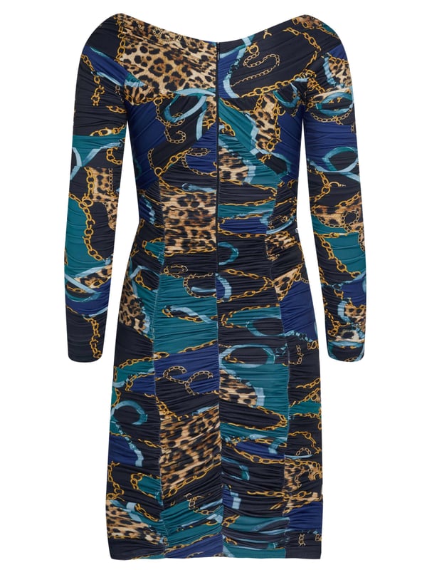 95% poliéster, 5% elastano; Vestido Marciano de Guess; Modelo: 0BG7686015A P75F; Mano de obra de alta calidad; Escote profundo, mangas largas; longitud de la rodilla; Cremallera cubierta por costuras en la espalda; Detalles del logotipo de Marciano by Guess