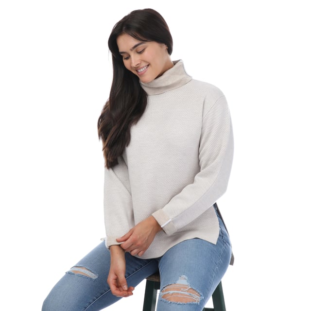 Womens Ted Baker Lidyaa Relaxed Fit Funnel Neck Jumper in natural.- Dial up the cosiness with the LIDYAAA jumper. A luxurious wool blend wraps you in warmth  and the diagonal knit pattern adds a dash of playfulness to the look.- Funnel neck.- Long sleeves.- Diagonal knit.- Split side.- Relaxed fit.- 38% recycled polyamide  33% viscose  29% wool.- Ref: 272809NATURAL