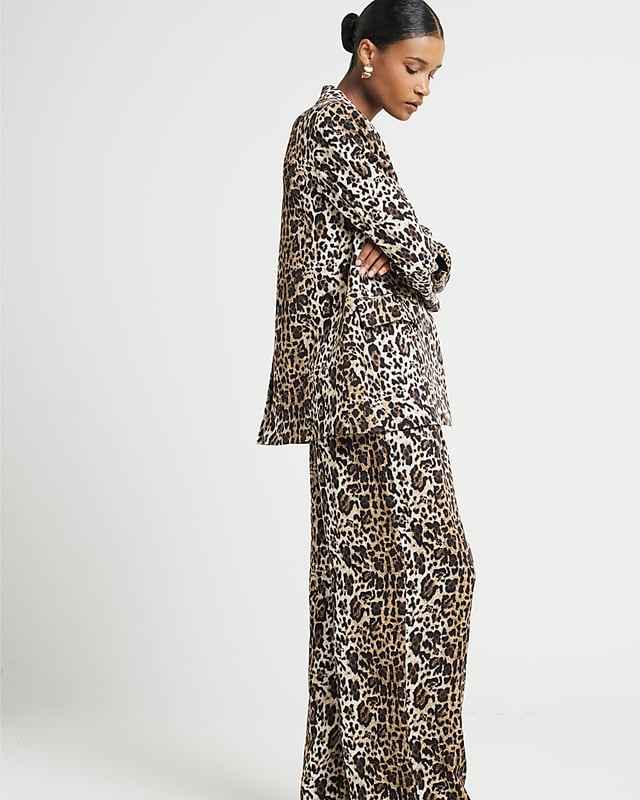 Leopard print, Wide leg, Side slip pockets, Concealed fastening