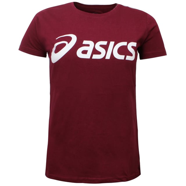 Asics Logo Womens Burgundy T-Shirt Asics Womens T-Shirt Sports Logo Tee Training Top Burgundy 144017 2015