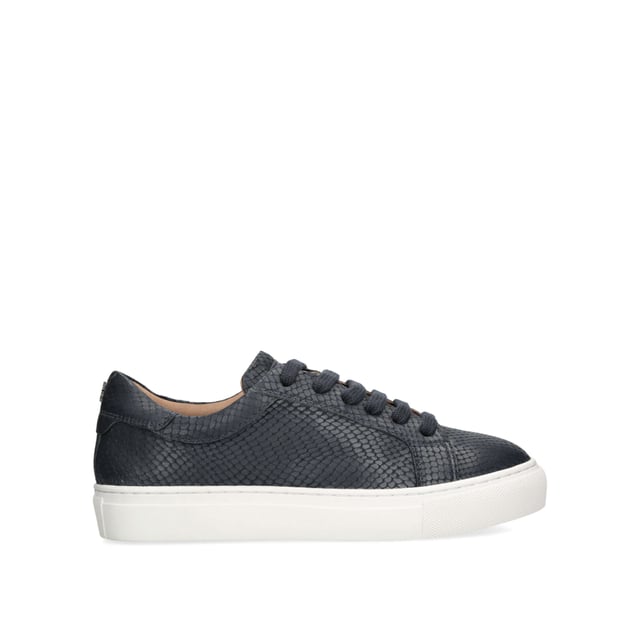 The KGL Dulwich sneaker is crafted from a navy snake effect leather with classic lace up front. The sock is padded with soft memory foam and the sneaker features a textile lining making it great for everyday wear.  The ankle is finished with metallic snake embossed panels featuring the gold KGL stud.