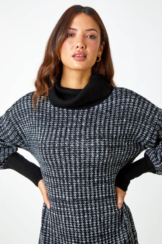 slim fit dress slacks Grey Roll Neck Cable Knit Jumper Dress main image 0
