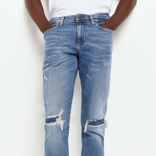 River Island Mens Jeans Blue Skinny Fit Ripped Elliot Pants