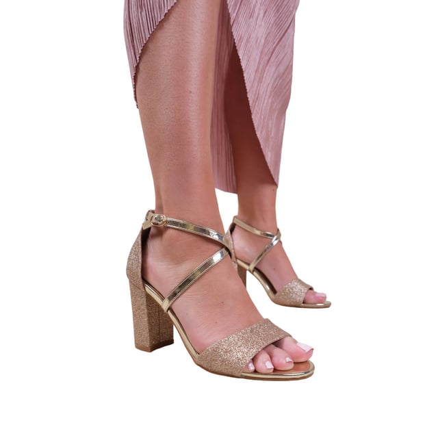 Where's That From Womens/Ladies Ruth Glitter Wide Medium Block Heel Sandals (Gold)