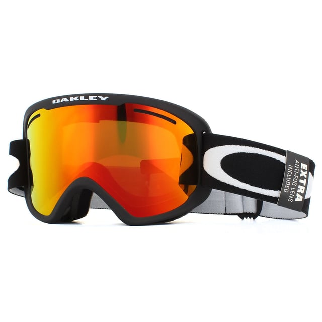 Oakley Ski Goggles O Frame 2.0 Pro XM OO7113-01 Matte Black Fire Iridium & Persimmon is an updated version of the hugely popular original O Frame with injection molded high impact lens protection and better optics on this entry-level ski goggle. Notches at the temples allow prescription eyewear to still be worn and larger lenses with streamlined frames give great peripheral views. This is the XM version frame for a medium-sized fit. There is also a second lens included to give protection in any light condition.