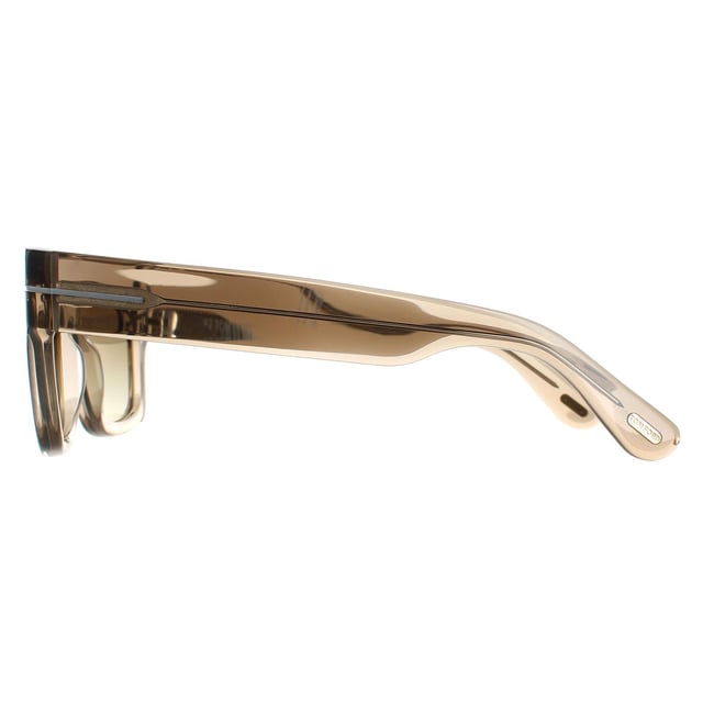 Tom Ford Square Mens Light Brown Transparent Green Gradient Fausto FT0711  Sunglasses are a typically bold fashion statement from Tom Ford with the flat top and extra chunky full rim acetate frame. The signature T bar wraps the temple and Tom Ford plate finishes the end pieces with aplomb