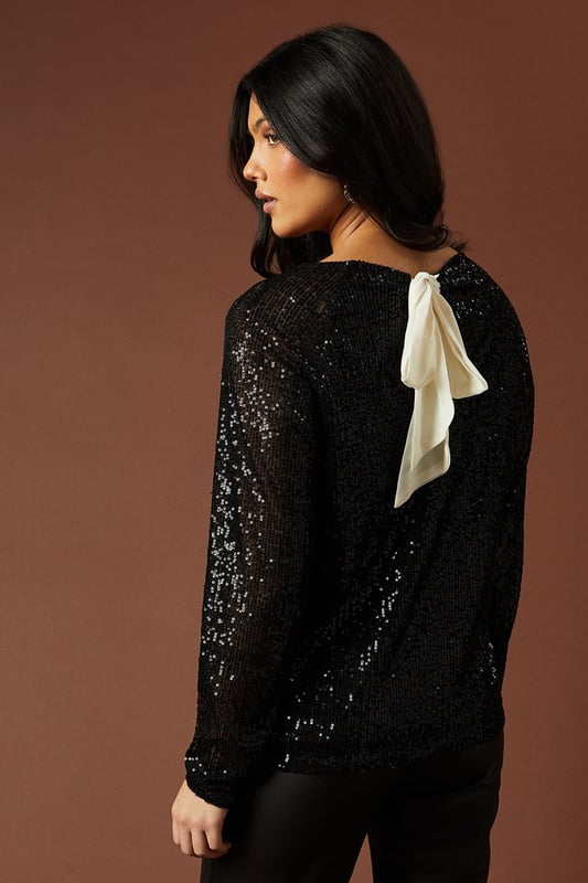 Sequin Chiffon Bow Back Top