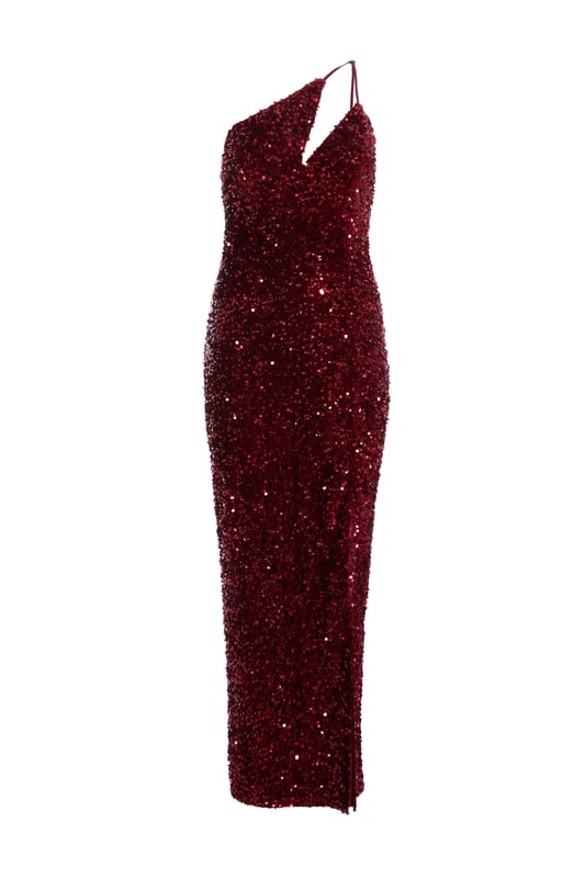 chinese dress ladies Elora Crimson Sequin Beaded Keyhole Maxi Dress
