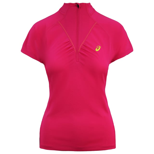 Asics Motion Dry Fuji 1/4 Zip Up Top Roze Dames Hardloop T-shirt 114423 0211