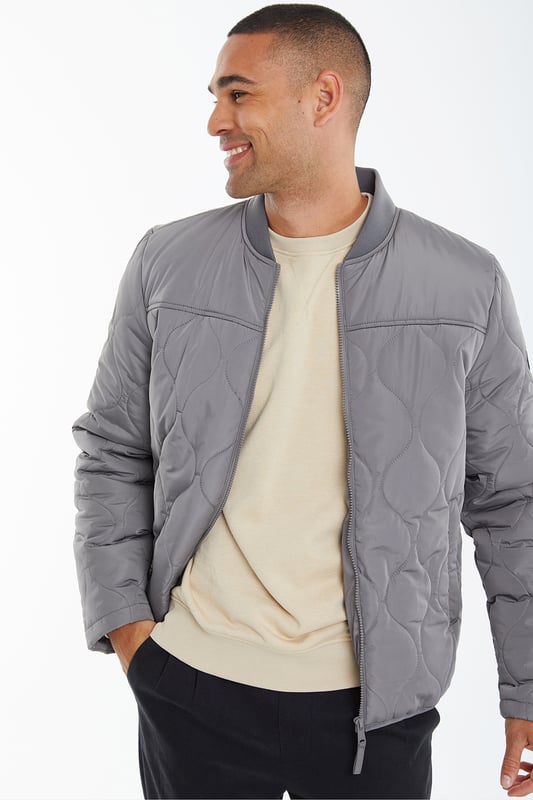 Dark Grey Harrisburg Onion Quilted Bomber Jacket