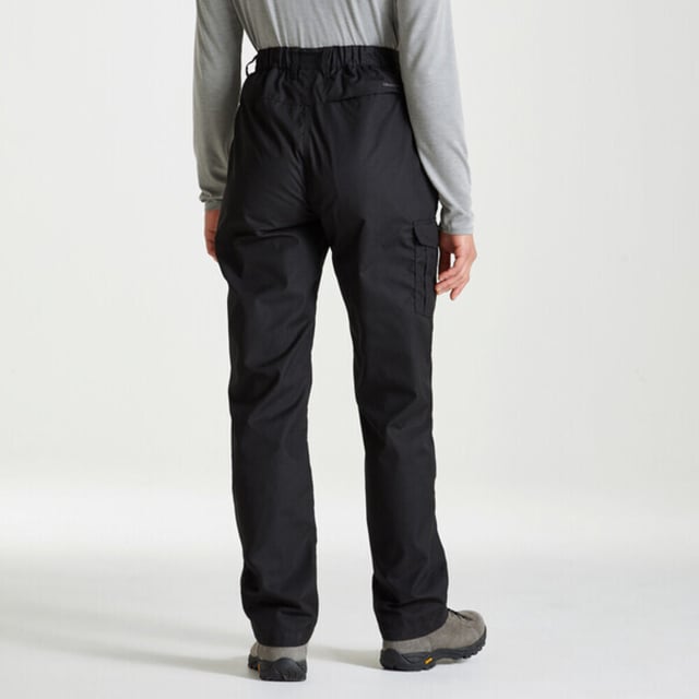 65% Recycled Polyester, 35% Cotton. Fabric: Peached. 160gsm. Design: Plain. Fastening: Button. Belt Loops, Heel Tape, Logo, Splashproof, Zip Fly. Fabric Technology: Durable, DWR Finish, EcoShield, Insect Repellent, NosiDefence, Sun Protective. Pockets: 2 Side Pockets, 1 Cargo Pocket, 1 Back Pocket. Waistline: Part Elasticated. Sustainability: Better Cotton Initiative. Sun Rating: UPF 40+.