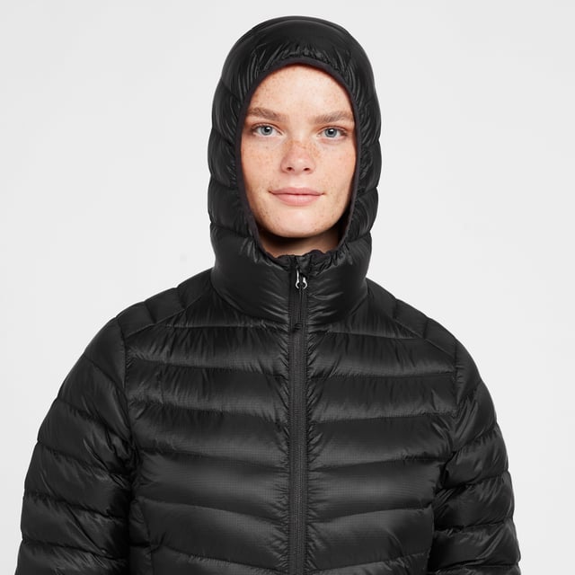 The Peter Storm Loch Down Jacket is an insulated layer that uses duck down and has a Durable Water Repellent nylon Ripstop shell. Conveniently packable, packing down to pocket size this is a winter layer you'll want to take everywhere.Created using 100% nylon Ripstop outer fabric, the women's Lock Down Jacket uses a PFC-free DWR coating to keep you dry during wet conditions. Its insulation is a high-quality 90/10 duck down with 650 fill power. Combined with a stitch-through baffle construction, this jacket is crafted with trapping warm air in mind. To further ensure you stay at a suitable temperature it features an elastane-bound hood, adjustable hem, elastane-bound cuffs and two zipped hand warmer pockets. Finally, the Loch Down packs down to pocket size meaning it takes up minimal room in your pack and can even be carried in your pocket. - Lightweight down jacket - Ripstop outer fabric with PFC-free DWR - 159.5g (size large) of 90/10 650 fill power down - Stitch through baffle construction - Slim fit - Elastane bound hood - Reverse coil centre front zip with internal zip guard - 2 x zipped hand warmer pockets - Elastane bound cuffs - Adjustable hem - Packs into hand pocket - Fabric: 100% Polyamide