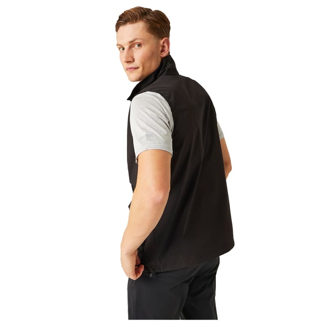 100% Polyester. Fabric: Stretch. Design: Plain. Fabric Technology: DWR Finish, Isoflex, Quick Dry. D-Ring, Packaway. Sleeve-Type: Sleeveless. Neckline: Standing Collar. Pockets: 2 Chest Pockets, Zip, 2 Lower Pockets, Patch, Touch Fastening. Fastening: Full Zip. Hem: Drawcord. Sustainability: Made from Recycled Materials. S: 38 in. M: 40 in. L: 42 in. XL: 44 in. XXL: 48 in. 3XL: 51 in.