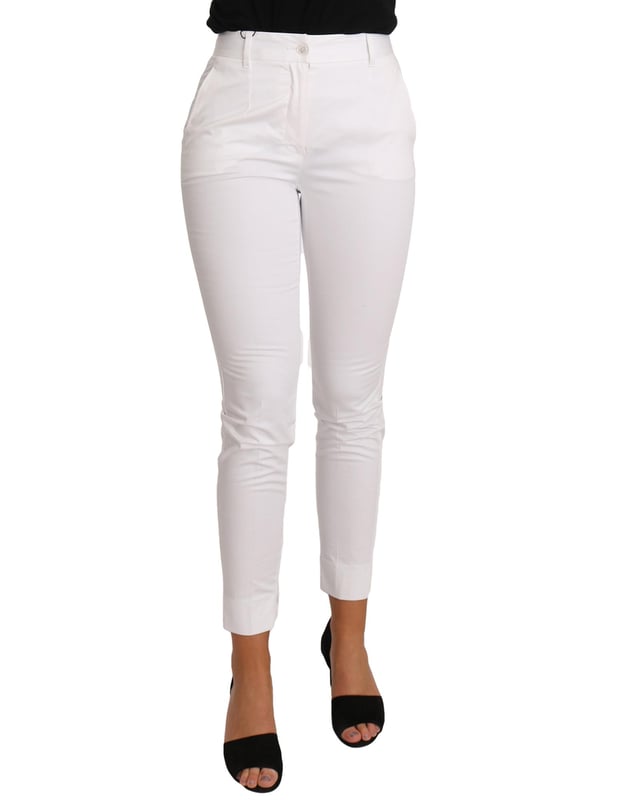 Brand new Dolce & Gabbana white slim dress pants
  Made in Italy
  Slim fit
  Color: White
  Logo details
  Material: 98% cotton 2% elastane
  Exclusive and comfortable
Material: 98% cotton 2% elastane