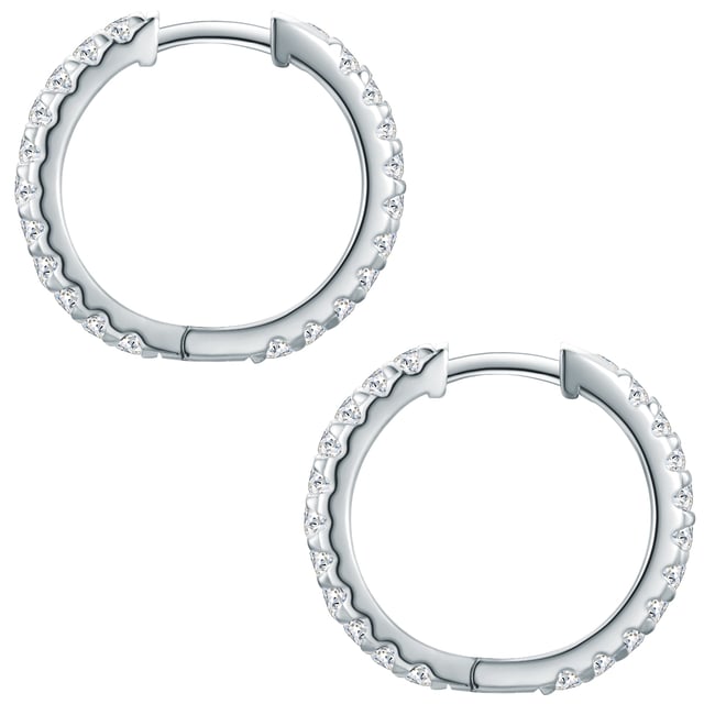 Glittering earrings belong in every jewelry box - like these creoles of the Trilani label. The design convinces with a timeless circular shape. Made of 925 sterling silver and with a rhodium line, the earrings keep their cool silver gloss for a long time. Eyecatcher is the lush trim with zirconia crystals, whose diamond grinding ensures a beguiling sparkle on your earlobes. The creoles have what it takes to have an Everything-Piece, with an office look as well as in leisure time. A practical folding lock offers ideal wearing comfort and simplifies the attachment and taking off.