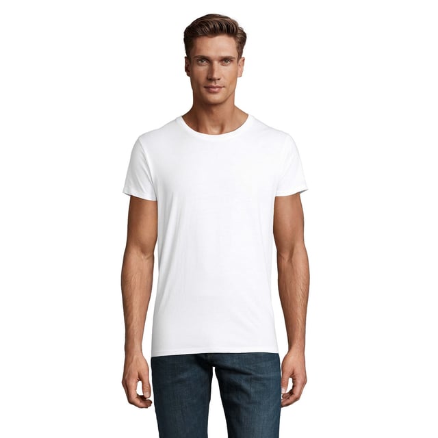 100% Semi-Combed Cotton. Fabric: Soft Touch. 150gsm. Design: Plain. Fit: Fitted. Neckline: Round Neck. Sleeve-Type: Short-Sleeved. Ribbed Collar, Taped Neck, Twin Needle Stitch, Unbranded Size Label. Conforms to Safety Standard: OCS100 Certified, Oeko-Tex Standard 100 Certified.
