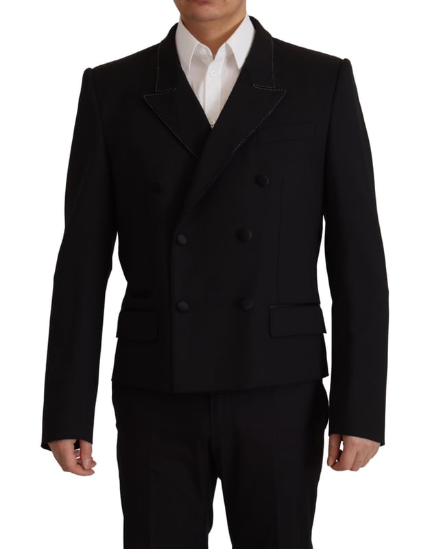 Stunning double breasted wool blazer with notch lapels
  Black color
  2-button fastening
  Logo details
  Made in Italy
  Material: 97% virgin wool 3% elastane
  Lining: 57% Cupro 43% Polyester
Material: 97% Virgin Wool 3% Elastane