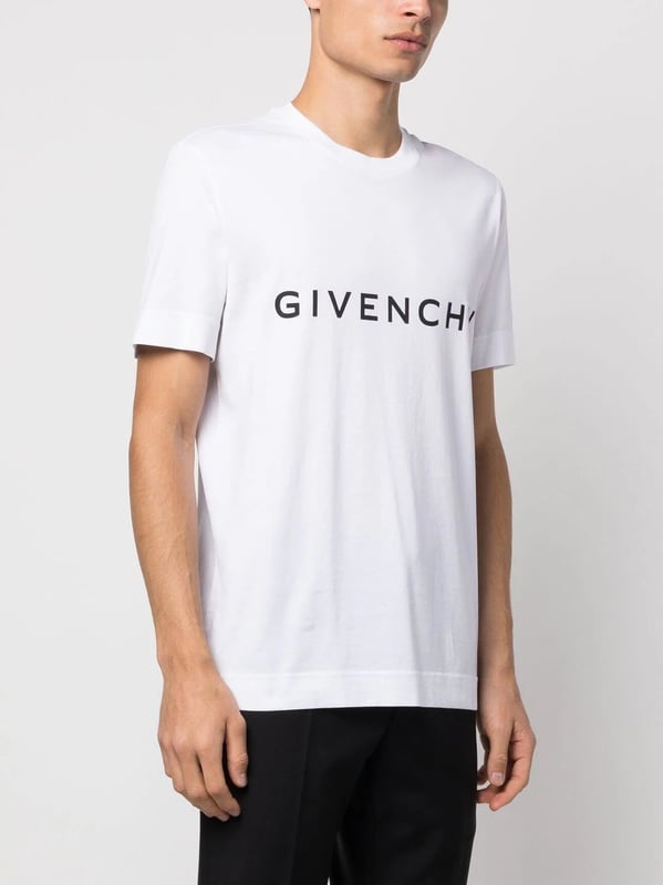 Logo-print cotton T-shirt from GIVENCHY featuring white, cotton, logo print at the chest, signature 4G motif, round neck, short sleeves and straight hem.