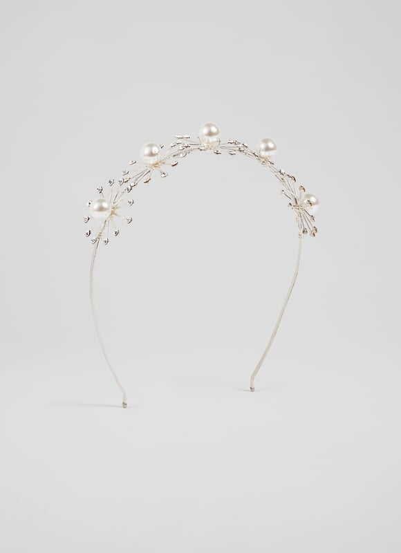 With something of a celestial feel, our Bethany headband is a brand new style in our Bridal Collection. Beautifully hand-crafted in Britain from silver-tone metal and graphic star bursts in pearl and small clear crystals, this statement bridal hair accessory is the perfect partner to your LKB wedding dress.