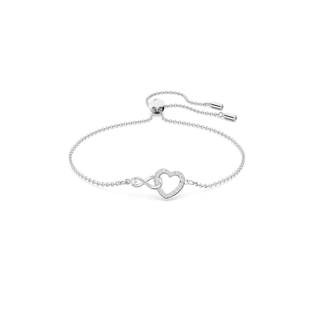 This dazzling Bracelet for Women from Swarovski is the perfect gift to spoil yourself or a loved one. The Bracelet is made out of Base Metal, colored Silver at Length: 24 cm weighing in at  grams with a Width of  cm at its widest point. The Swarovski 'Swarovski Infinity' Women's Base Metal Bracelet - Silver 5524421 is delivered in a stunning gift box and carries a two year warranty.