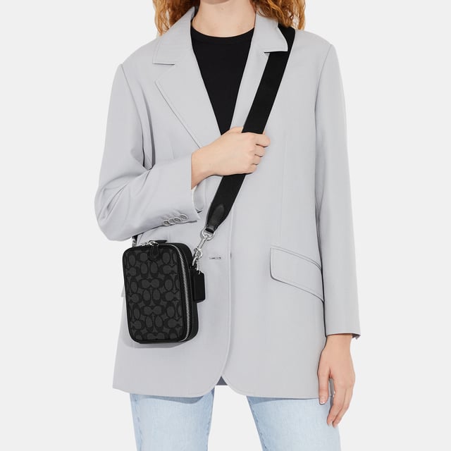 Stanton Crossbody in Signature Jacquard Length 12.5cm,  Width 5.0cm, Height 18.0cm