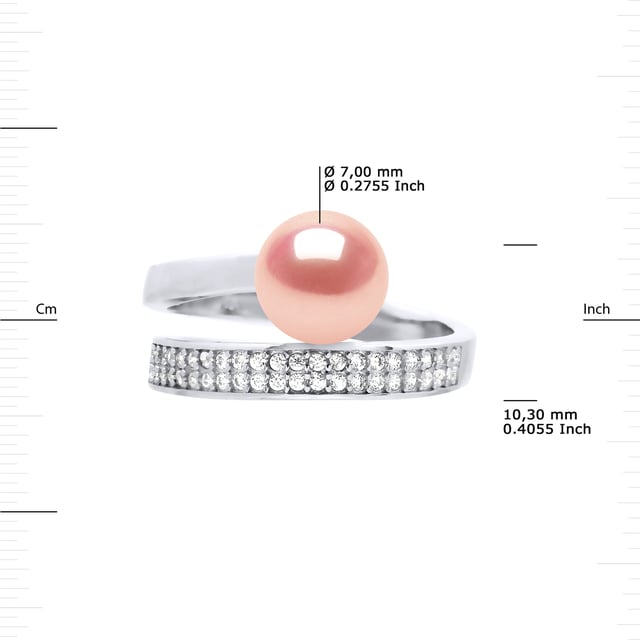 Ring Rush Genuine Freshwater Pearl Round 7-8 mm - Quality AAAA + - COLORI NATURAL ROSE - Paving oxides of zirconium - Adjustable from Size 48 to Size 62 - 925 Thousandth rhodium - 2 years warranty against manufacturing defects - delivered in a presentation case with a certificate of Authenticity and an International Warranty - All our jewels are made in France.