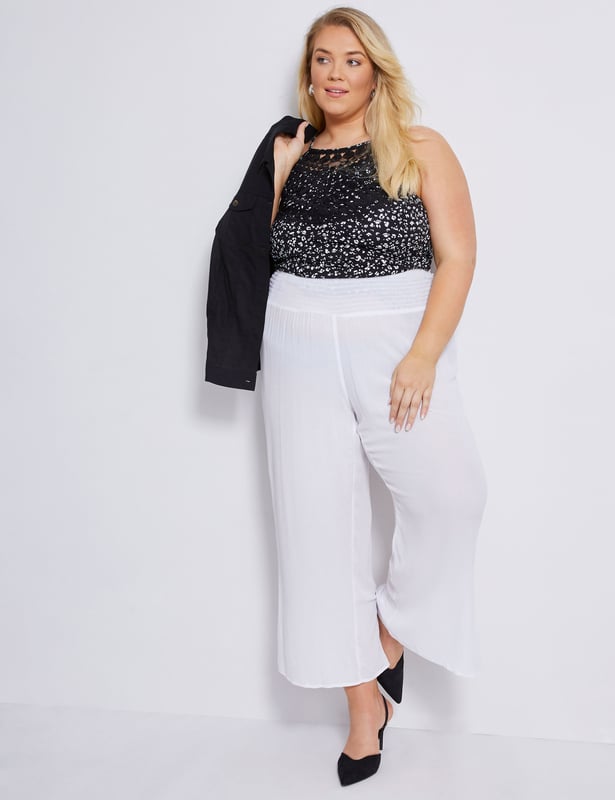Womens Autograph Woven Crinkle Wide Leg Pants Plus Size