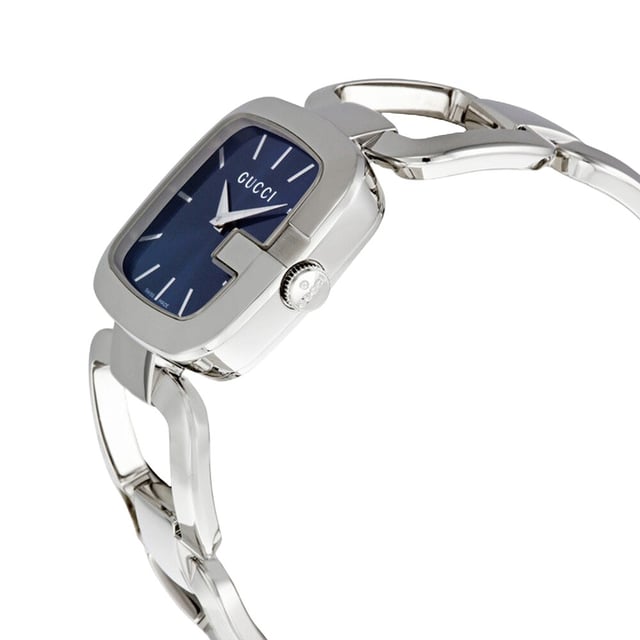 Movement: Quartz Display: Analog Band Material: Stainless Steel Case Material: Stainless Steel Style: Casual Brand: Gucci Gender: Women's Water Resistance: 30 meters Model: YA125405 Strap Color: Silver Case Color: Silver Face Color: Blue Case Size: 30 mm Band Type: Bracelet/Link Band Shape: Square EAN: 0731903316706 UPC: 731903316706