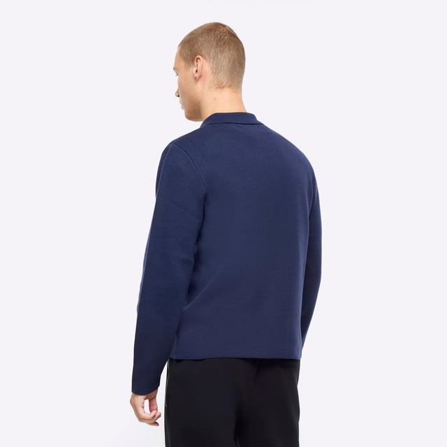 River Island Mens Cardigan Navy Long Sleeve Needle Zip Through