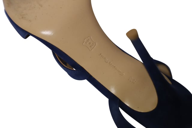 VINTAGE, RRP AS NEW
In a classic shade of royal blue, these sandals from Gianvito Rossi are designed to make you look ultra-stylish! Crafted from suede into an open-toe silhouette, these sandals exhibit crisscross vamp straps and ankle straps with a slip on style. They have been endowed with comfortable leather-lined insoles and elevated on 11 cm stiletto heels.

Gianvito Rossi Strappy Heels in Royal Blue Suede
Condition: very good
Sign of wear: moderate wear on soles and some marks on the insoles
Material: Suede
Size: 39.5
SKU: 129255