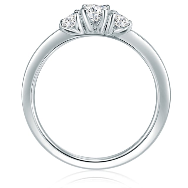 If it can be a little more glamor, you can use the trilogy ring instead of the classic solitaire engagement ring! This exclusive model of the 1934 manufacture in 1934 also symbolizes the past, present and future and stands out spectacularly from traditional bridal jewelry. Arranged in perfection, the three carefully selected zirconia stones reflect the light in 57 facets and sparkle with the eyes of their loved ones. The simple ring rail made of rhodium-plated sterling silver is protected and well-compatible.