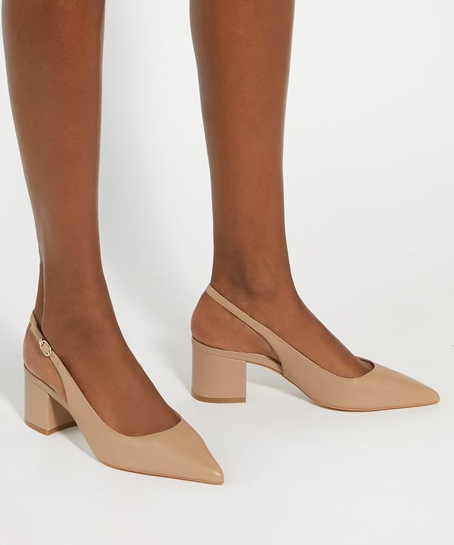 Dune Ladies Compelled - Pointed Toe Slingback Court Shoes Looking for a timeless, forever court? Compelled is the perfect versatile block-heel sandal that you will turn to, season after season. Featuring a classic pointed toe and a secure slingback fastening, they're perfect for parties, weddings and more.