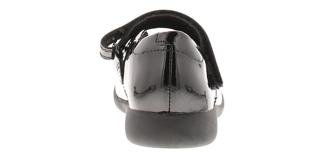 Clarks Girls School Shoes Etch Mist Leather Touch Fastening Black. Patent Leather Upper. Textile Lining. Rubber Sole. Footwear Formal.