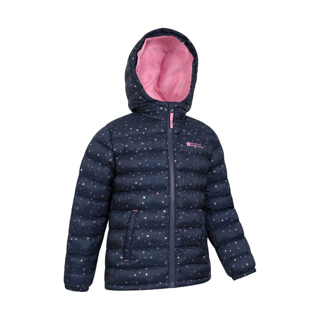 Fabric: Microfibre. Design: All-Over Print, Stars. Fabric Technology: DWR Finish, Heat Retention, Insulating, Lightweight. Neckline: Hooded. Sleeve-Type: Long-Sleeved. Padded. Hood Features: Contrast Lining, Grown On Hood. Pockets: 2 Side Pockets. Fastening: Full Zip.