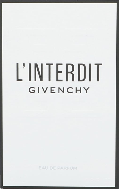 L'Interdit Eau de Parfum by Givenchy is an oriental floral fragrance for women. Top notes are bergamot and pear. Middle notes are tuberose, orange blossom and jasmine sambac. Base notes are patchouli, vetiver, ambroxan and vanilla. L'Interdit Eau de Parfum was launched in 2018.
