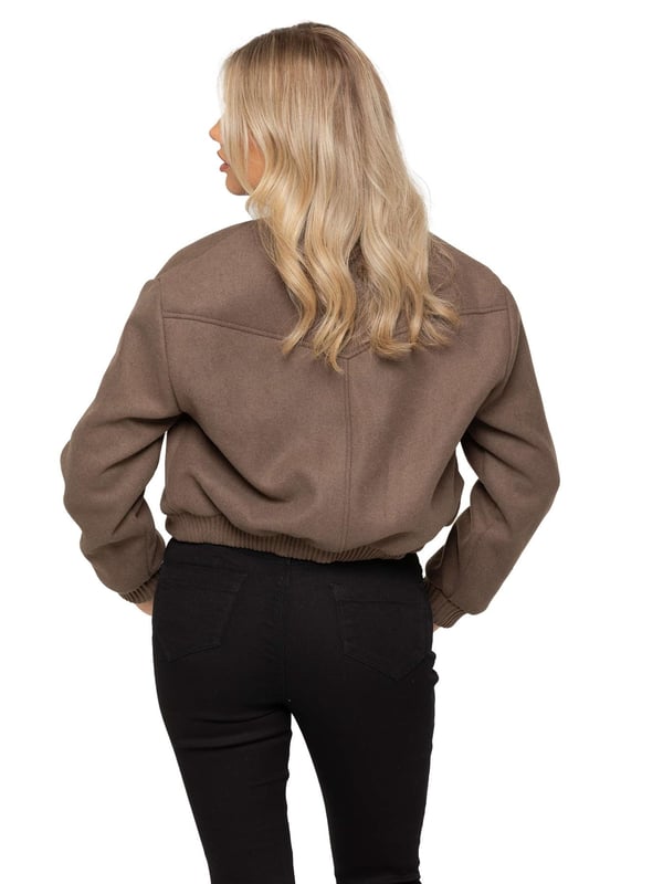 The Women's Wool Bomber Jacket features a stylish ribbed collar and cuffs, complemented by a classic button-up design. Crafted from premium soft fabric, it offers a comfortable and relaxed fit. With two functional side pockets and a cropped silhouette, this jacket blends both style and comfort effortlessly. Made from a high-quality blend of 96% polyester and 4% elastane, it's machine washable for easy care