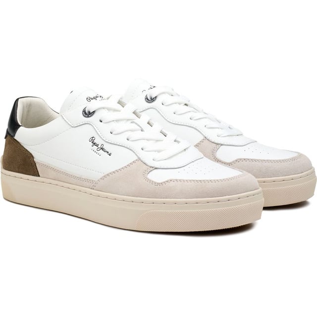 These Court-inspired Streetwear Trainers Camden By Pepe Jeans London Feature Recycled Leather Uppers And Other Sustainable Premium Materials, A Lace-up Fastening, A Heat-sealed Pepe Jeans Logo On The Sides, Branding On The Contrast Heel, And A Cupsole. Wear This Classic Sneaker On A Laid-back Day Out Or An Evening Around Town For An Urban Fashion Appeal.