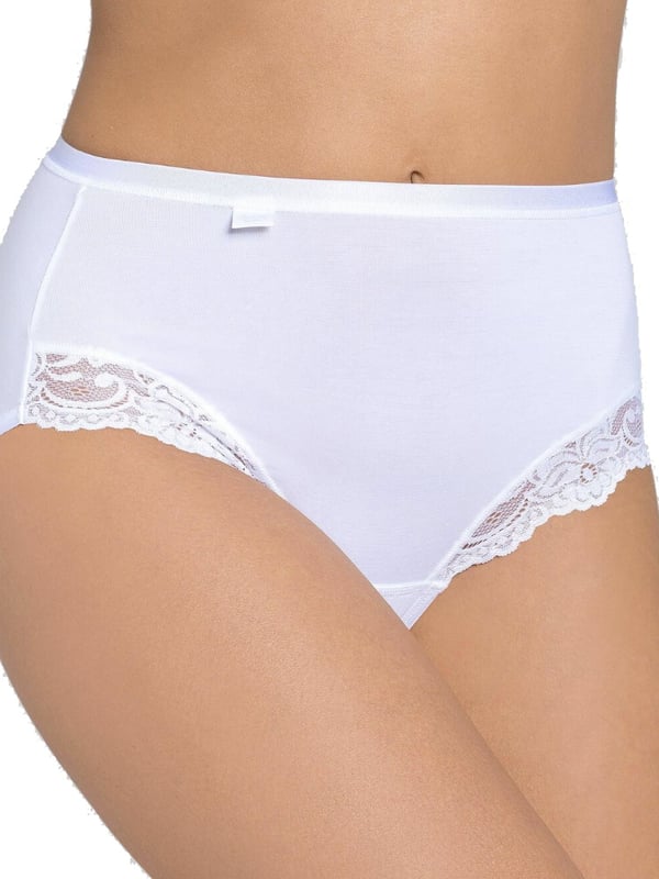Sloggi Romance Maxi Briefs. Comfortable yet stylish, thanks to lace inserts at the legs and a hint of sheen to the fabric. This product is recommended as hand wash only.