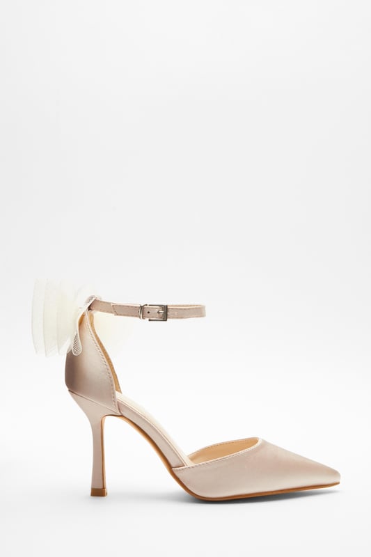 Champagne Satin Organza Bow Court Heels