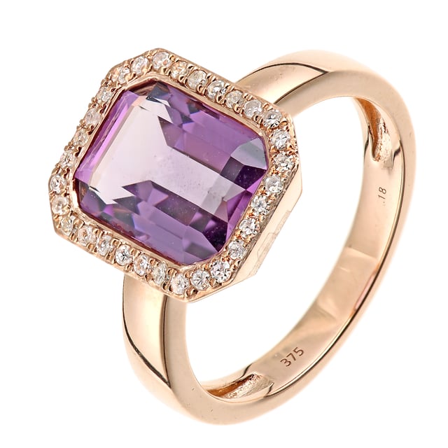 # 9K (375) Yellow Gold: 4.1gr; # Diamond: 0.2ct; # Amethyst: 3.14ct