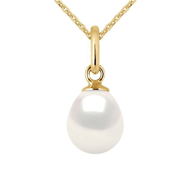 Gelede Pendant Bail - Yellow Gold 750 duizendste - Zoetwater gekweekte parel 6-7mm pear - Wit - Deze hanger wordt geleverd met een vergulde gouden ketting aangeboden - Wordt geleverd in een koffer met een certificaat van echtheid en een internationale garantie - Al onze sieraden zijn In Frankrijk.