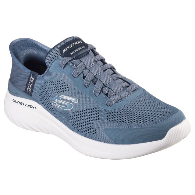 Skechers Bounder 2.0 Emerged Textile Heren Leisteen Trainers Slip in op flexibel en lichtgewicht comfort met de Hands Free Slip-ins van Skechers: Bounder 2.0 - Emerged. Ontworpen met onze exclusieve Heel Pillow, dit sportieve veganistische ontwerp heeft een gemanipuleerd mesh bovenwerk met een stretch-veter voorkant.