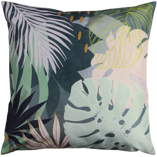 Featuring a bold and abstract design of palm leaves. There is a fully reversible design in pastel pinks and bright green's will instantly freshen up your outdoor space.