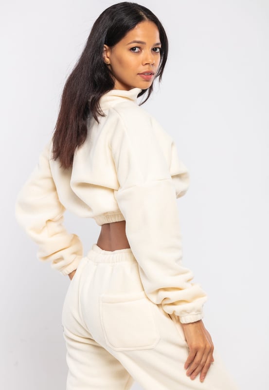 Tom Barron Casual Cropped Fleece Stilvoller Oversize-Trainingsanzug-Set für Damen