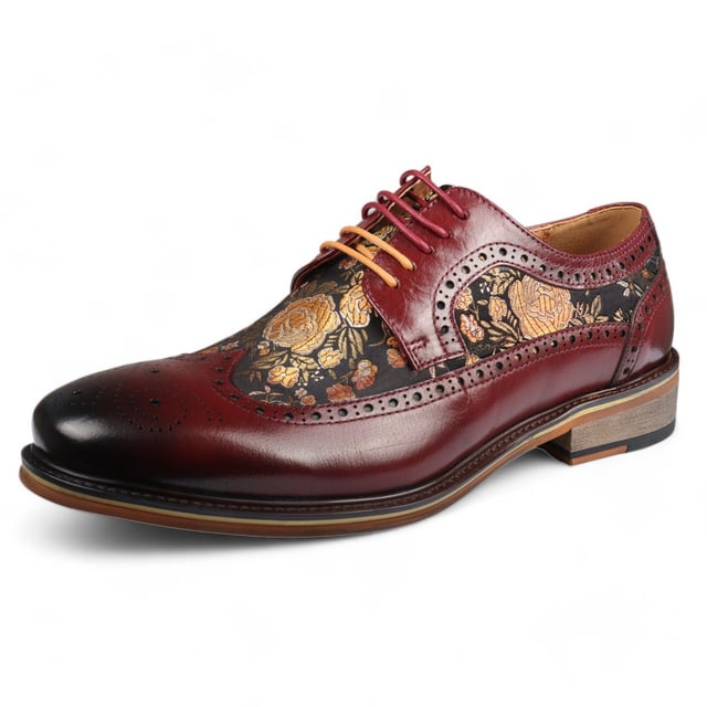 Add a unique touch to your formal wardrobe with the Ross Men's Floral Print Leather Brogue Shoes. Crafted from 100% premium leather, these brogues combine style, durability, and comfort. Featuring classic brogue detailing with decorative patterns, they bring elegance and sophistication to any look.

Unique Floral Print for a bold, stylish statement
Premium Leather for durability and luxury
Classic Brogue Detailing for timeless appeal
Lace-Up Design for an adjustable fit