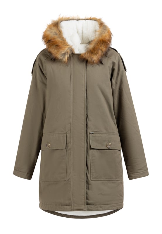 Dreimaster Winterparka Damen Oliv Weiss