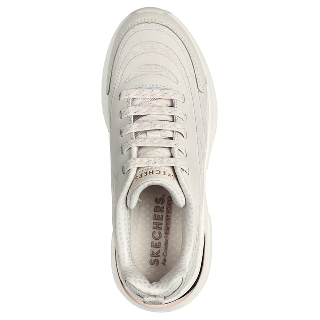 Hazel Step N Flow Trainer Boost your look with a trend forward statement in Skechers Street Hazel. This fashion sneaker features a hotmelt trimmed synthetic and mesh upper with metallic heel-cup detail, gold-flecked stretch laces, and a cushioned Memory Foam insole.