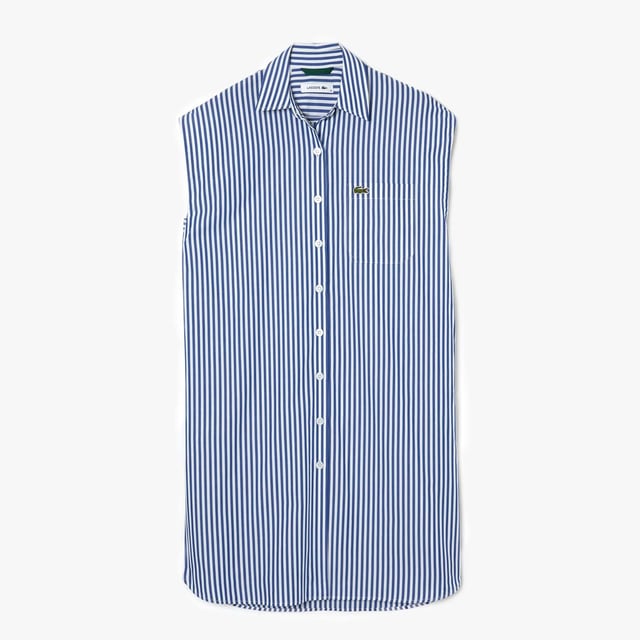 Women’s Sleeveless Loose Fit Striped Poplin Dress.- Loose cut, dropped shoulders: Cool, fashion-forward style.- Full-length button band: Classic and practical.- Chest pocket with crocodile motif: Little details that make a big difference.- Striped cotton poplin: Lightweight and timeless. Material: 100% Cotton. Ref: EF5874NHX.